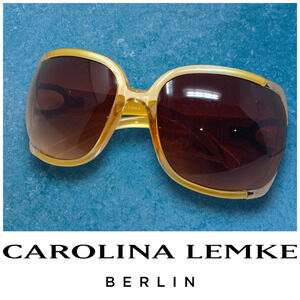 NEW Carolina Lemke Oversized Transparent Gold Chain Detail Sunglasses CL1008 NWT